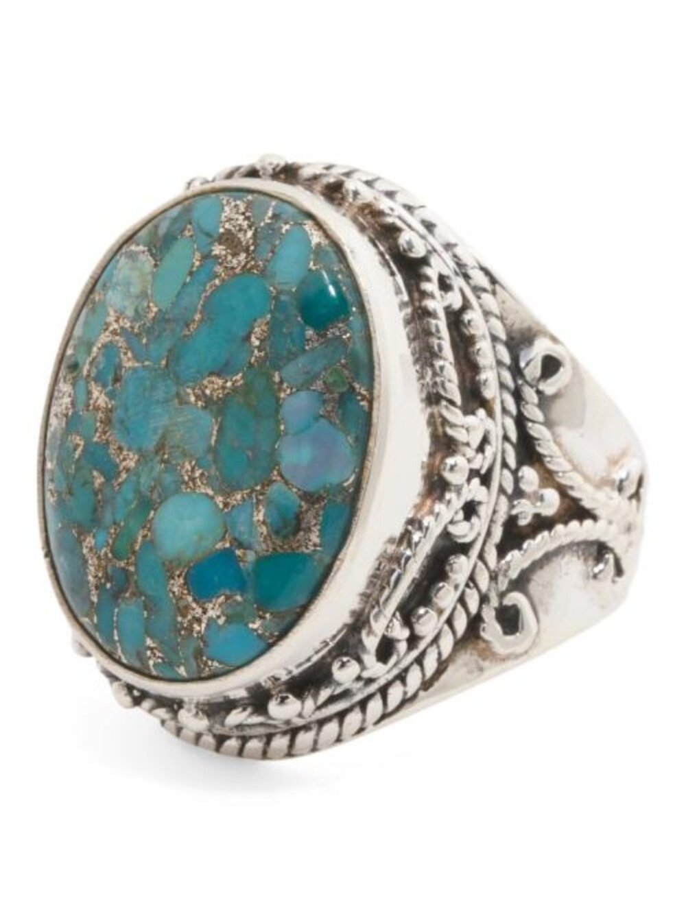SHIVAM Made In India Sterling Silver Plated Blue Turquoise Ring